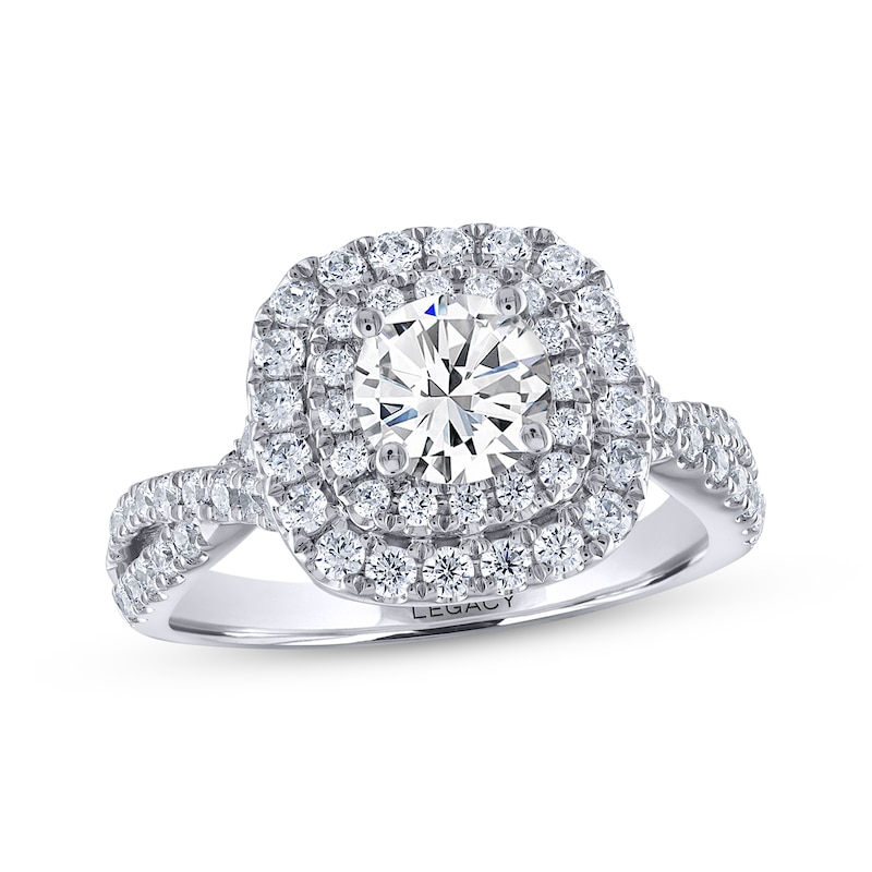 THE LEO Legacy Lab-Created Diamond Round-Cut Double Frame Engagement Ring 1-5/8 ct tw White Gold Plated
