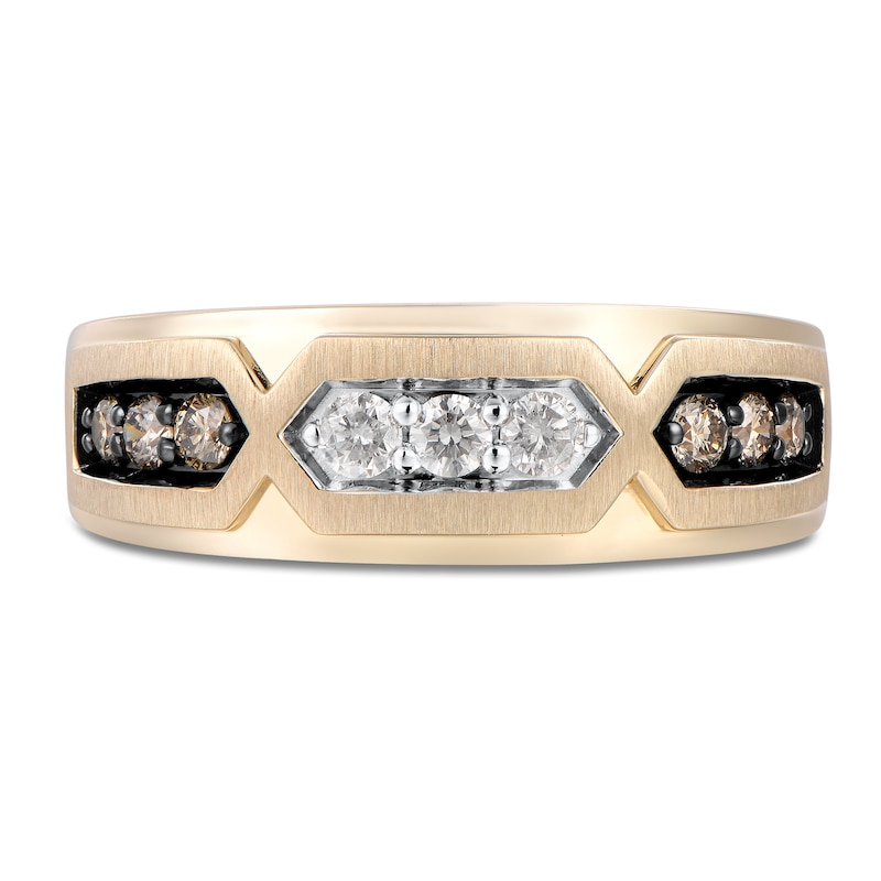 Men's Brown & White Diamond Wedding Band 1/2 ct tw Round-cut Yellow Gold Plated
