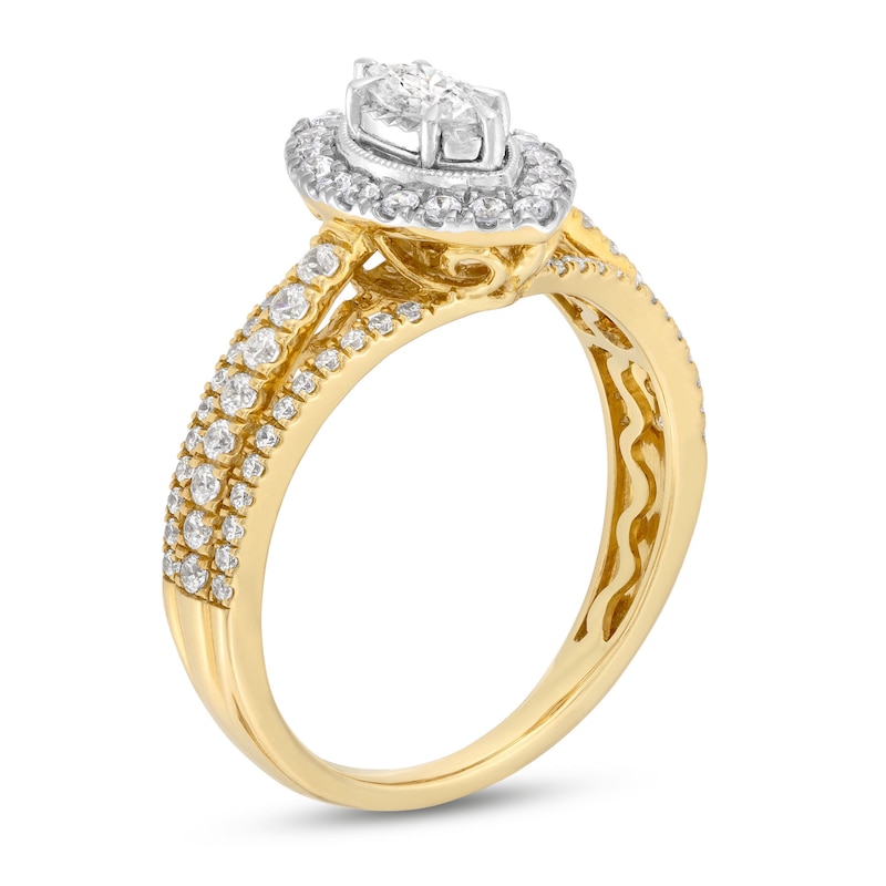 Diamond Engagement Ring 1 ct tw Marquise & Round-cut Two-Tone Gold Plated