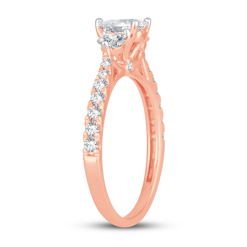 3-Stone Diamond Engagement Ring 1 ct tw Pear & Round Rose Gold Plated