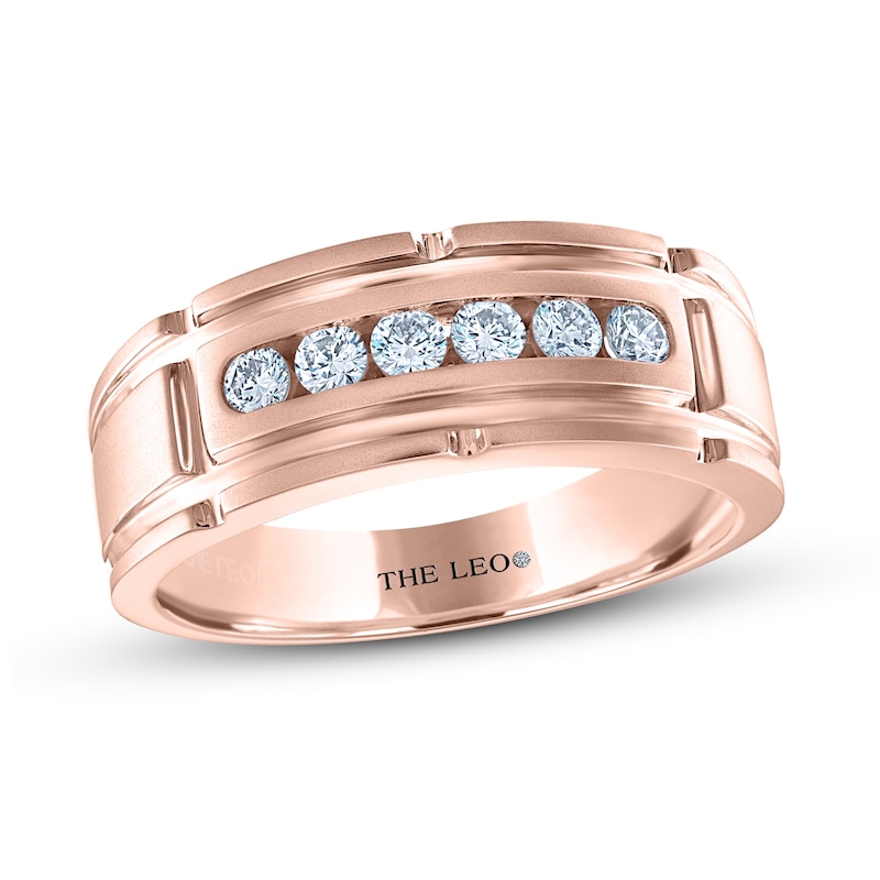 Men's THE LEO Diamond Wedding Band 3/8 ct tw Round-Cut Rose Gold Plated