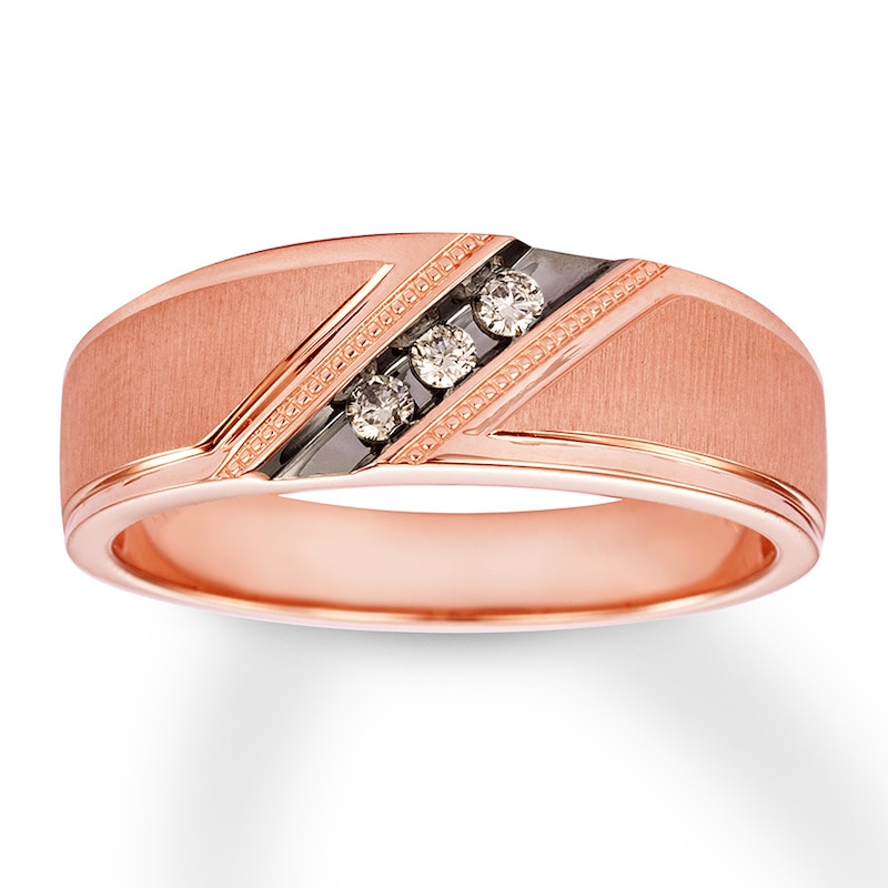 Men's Wedding Band 1/10 ct tw Diamonds Rose Gold Plated