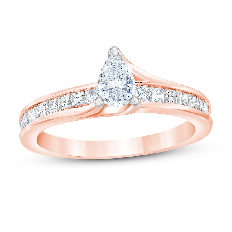 Diamond Engagement Ring 1 ct tw Pear & Princess Rose Gold Plated