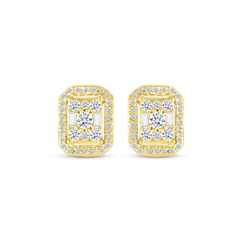 Baguette & Round-Cut Diamond Stud Earrings 3/8 ct tw Yellow Gold Plated