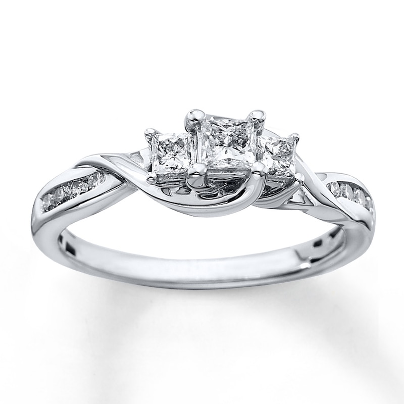 Diamond Ring 1/2 ct tw Princess & Round-cut White Gold Plated