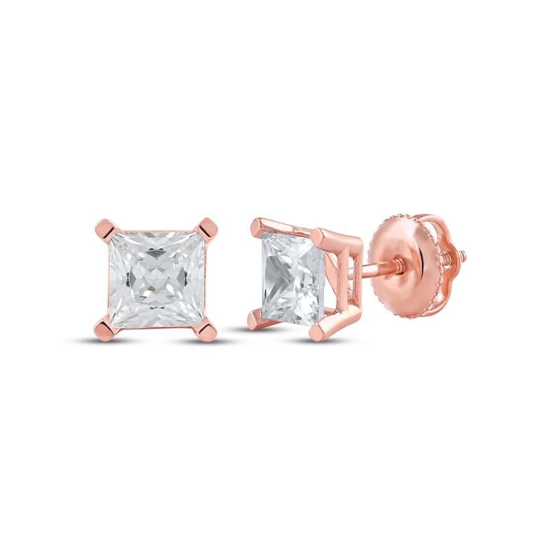 Lab-Created Diamonds by Princess-Cut Solitaire Stud Earrings 2 ct tw Rose Gold Plated