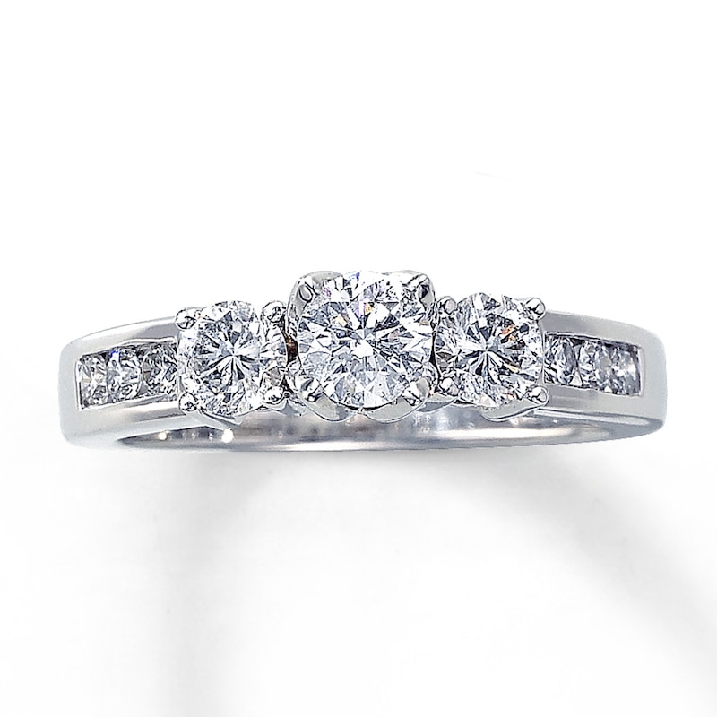 3-Stone Engagement Ring 1 ct tw Round-cut Diamonds White Gold Plated