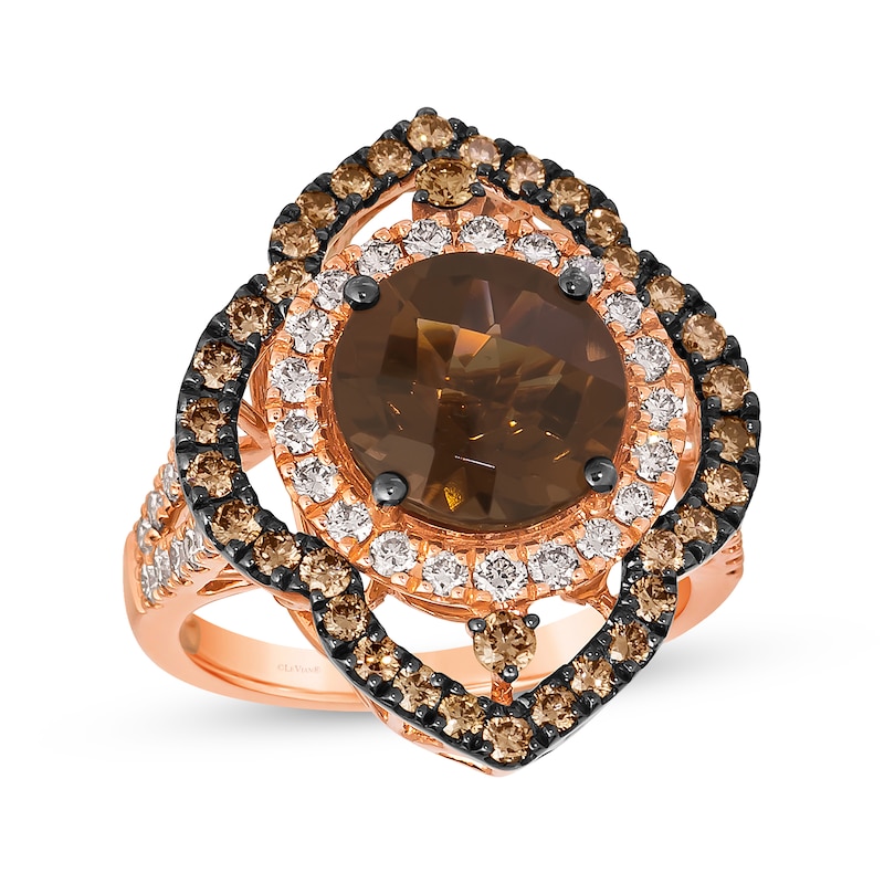 Le Vian Chocolate Quartz Ring 1-1/2 ct tw Diamonds Strawberry Gold Plated