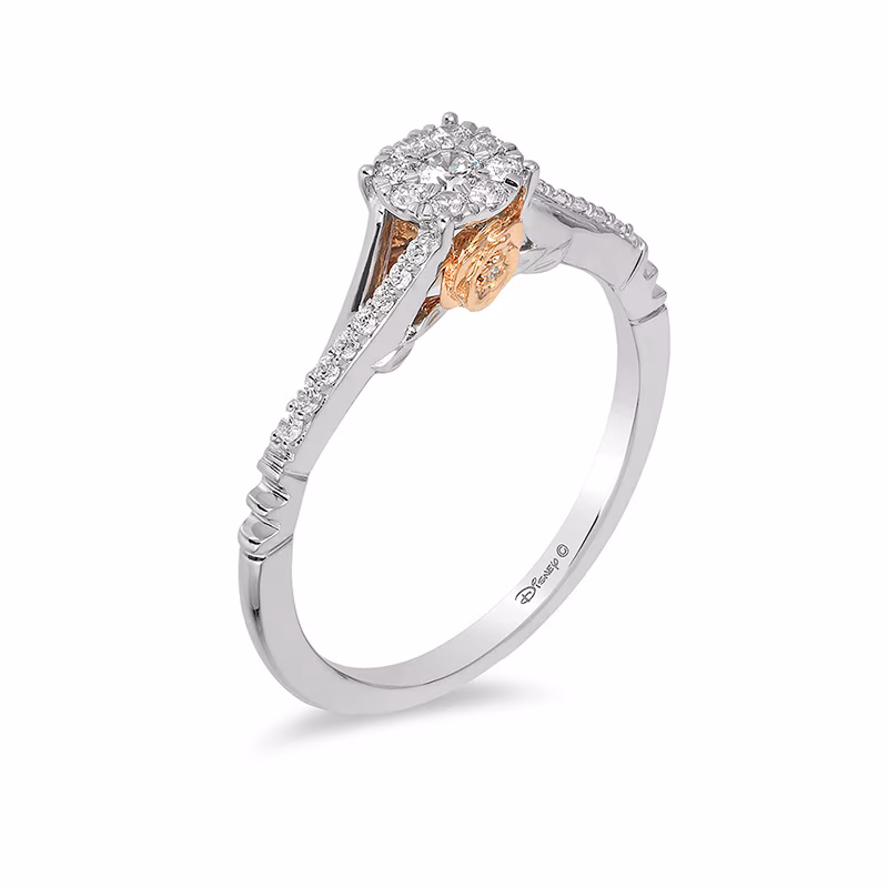 Enchanted Disney Belle 1/5 CT. T.W. Diamond Frame Promise Ring in 10K Two-Tone Gold