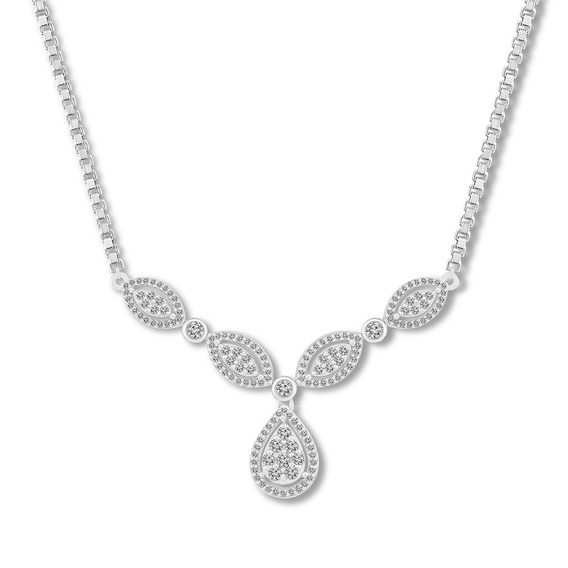 Diamond Teardrop Necklace 3/4 ct tw Round-cut White Gold Plated 18"