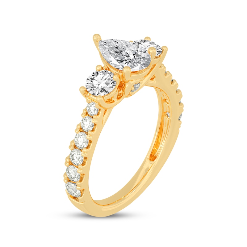 Pear-Shaped & Round-Cut Three-Stone Diamond Engagement Ring 2 ct tw Yellow Gold Plated