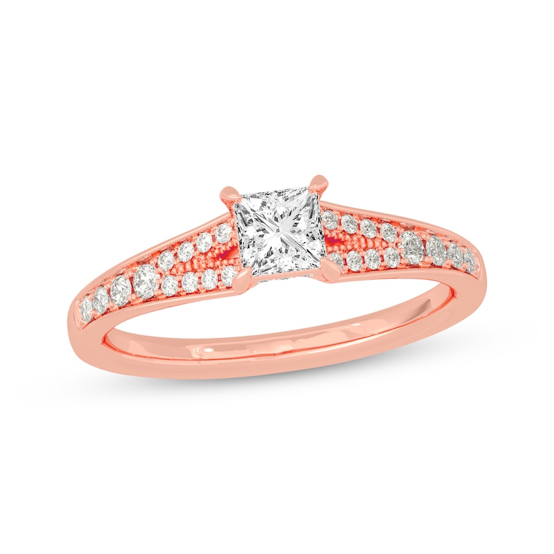 Princess & Round-Cut Split-Shank Engagement Ring 3/4 ct tw Rose Gold Plated