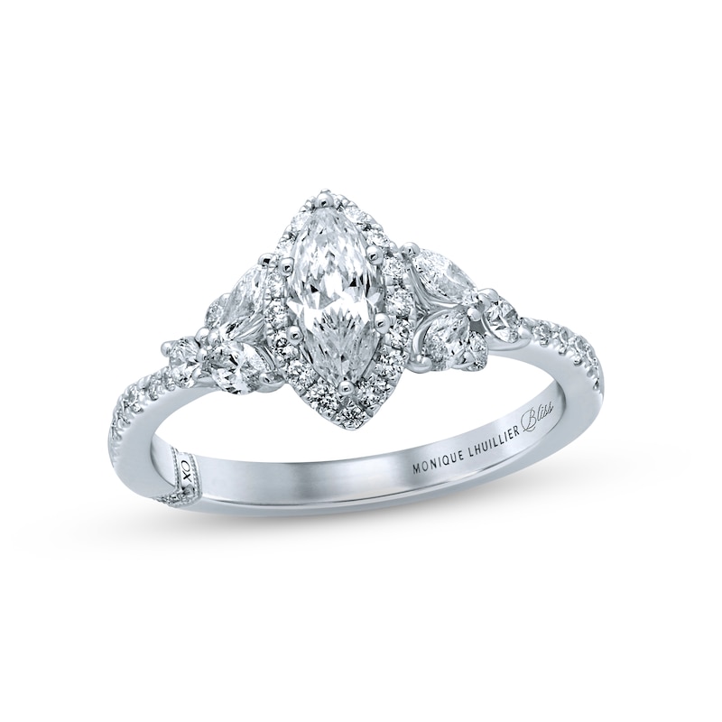 Monique Lhuillier Bliss Diamond Engagement Ring 1-1/8 ct tw Marquise & Round-cut White Gold Plated