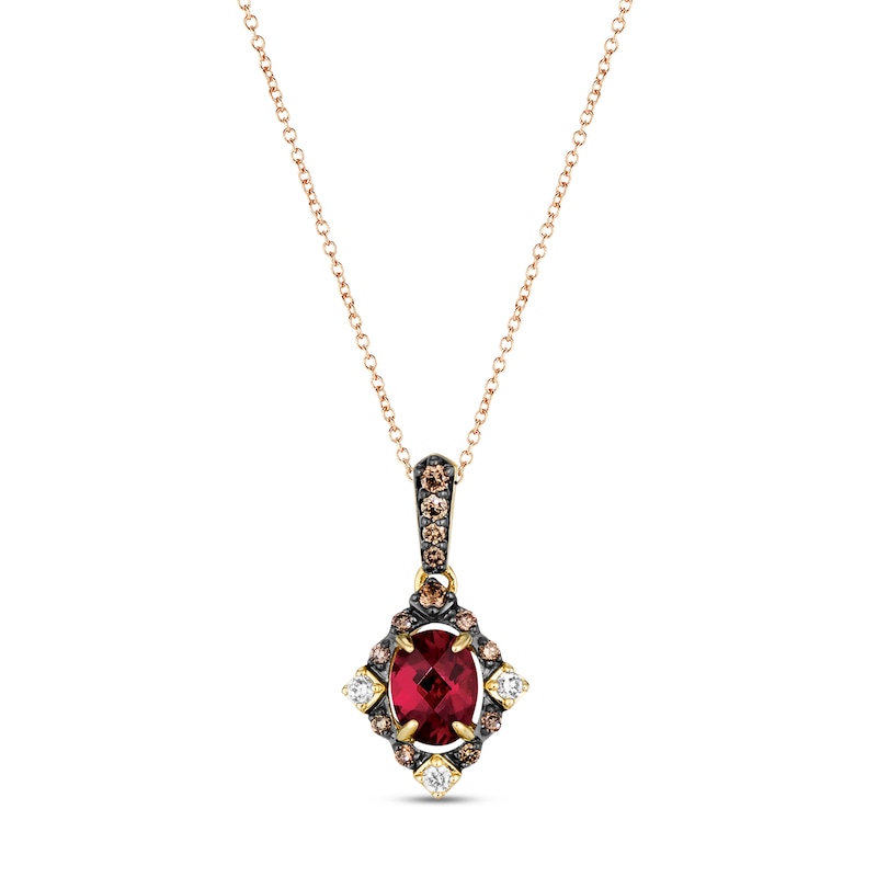 Le Vian Diamond & Rhodolite Garnet Necklace 1/6 ct tw Diamonds Honey Gold Plated 18"