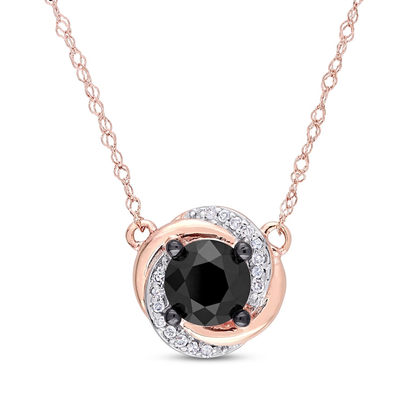 Round-Cut Black & White Diamond Necklace 1 ct tw Rose Gold Plated 17”