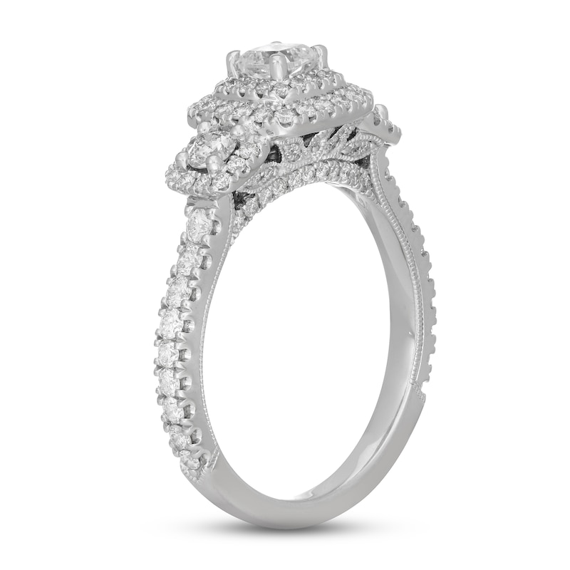 Neil Lane Diamond Three-Stone Engagement Ring 1 ct tw Cushion & Round-cut White Gold Plated