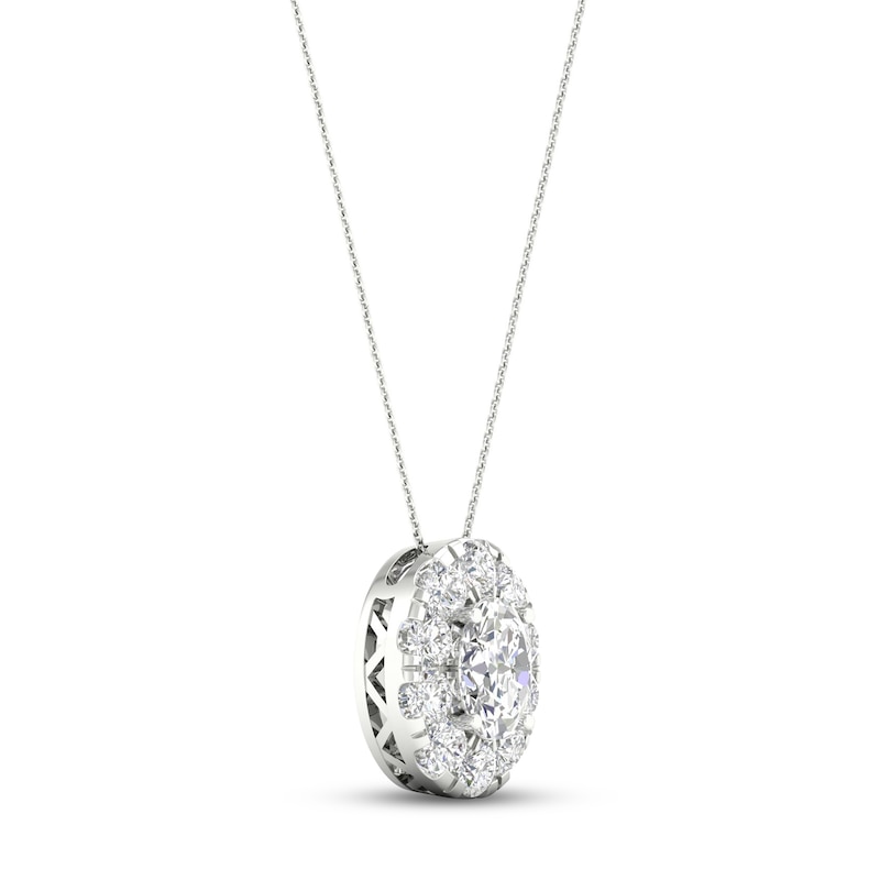 Diamond Oval Halo Necklace 2 ct tw Oval & Round-cut White Gold Plated 18"
