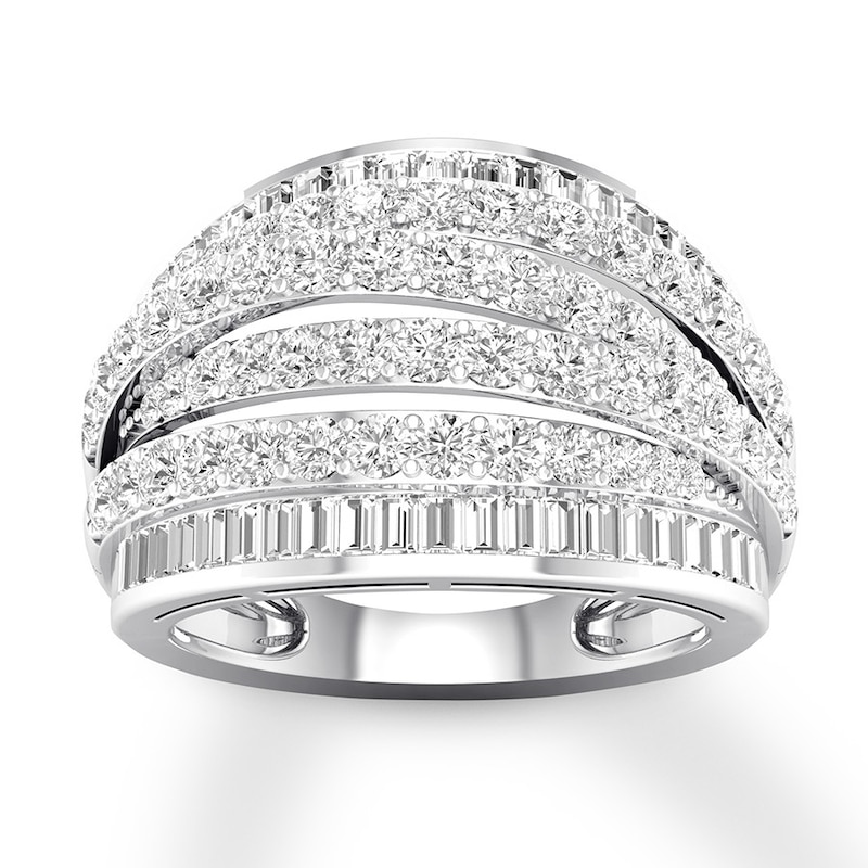 Diamond Anniversary Band 2 ct tw Round/Baguette White Gold Plated
