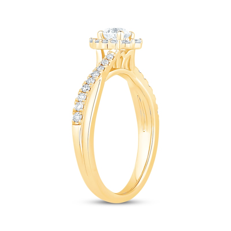 Round-Cut Diamond Oval-Halo Twist Engagement Ring 5/8 ct tw Yellow Gold Plated