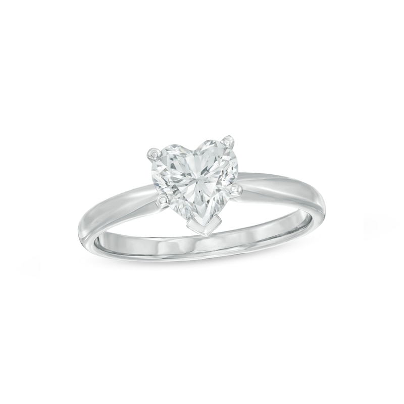 Diamond Solitaire Ring 1 carat Heart-shaped White Gold Plated