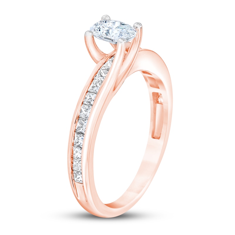Diamond Engagement Ring 1 ct tw Oval & Princess Rose Gold Plated