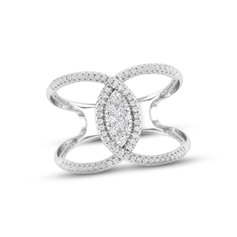 Multi-Diamond Marquise Ring 1/3 ct tw Round-cut White Gold Plated