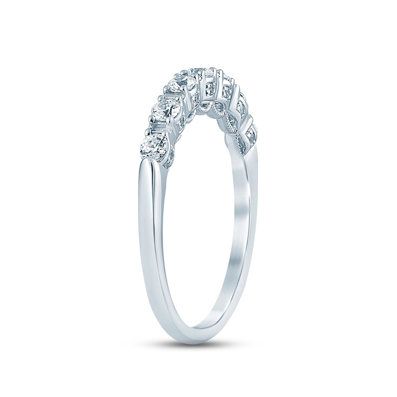 Diamond Anniversary Ring 1/2 ct tw Round & Baguette-cut White Gold Plated