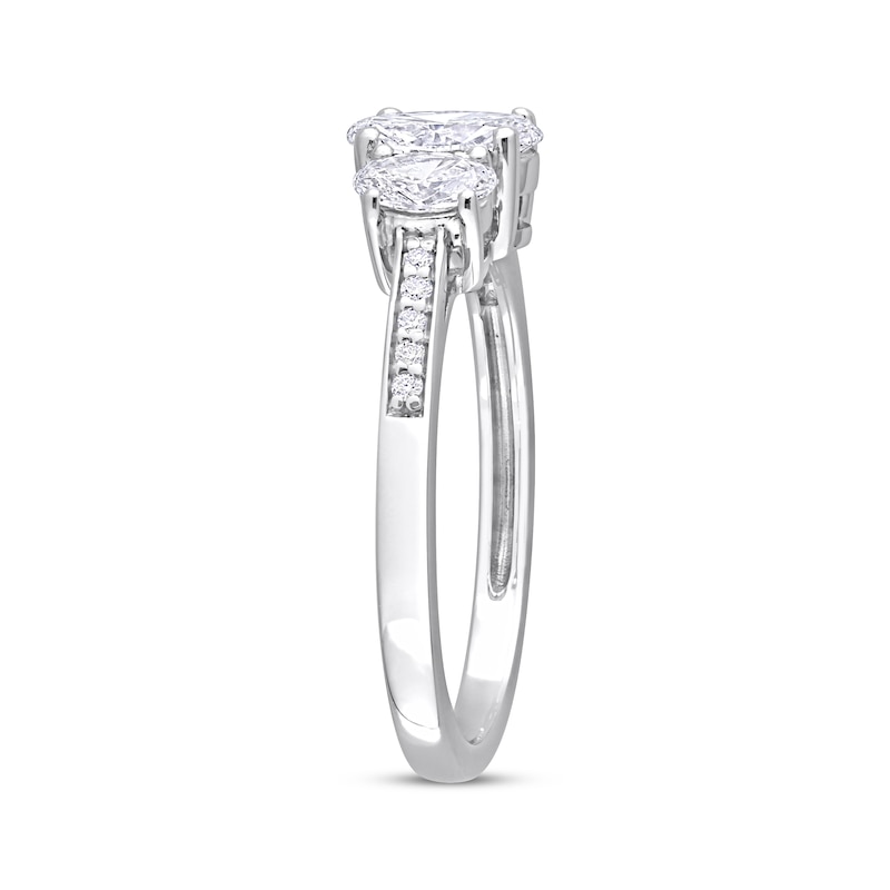 Diamond Three-Stone Engagement Ring 7/8 ct tw Oval & Round-cut White Gold Plated