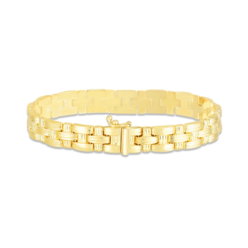 Diamond-Cut Basketweave Bracelet Yellow Gold Plated 7.25"