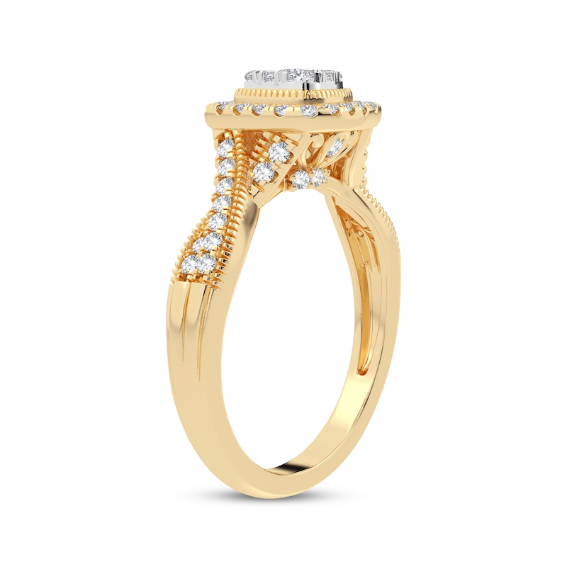 Multi-Diamond Cushion Twist Engagement Ring 3/8 ct tw Round-cut Yellow Gold Plated