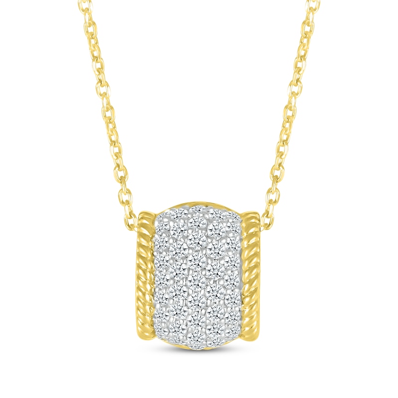 Round-Cut Diamond Rope-Edge Barrel Necklace 1/2 ct tw Yellow Gold Plated 18”