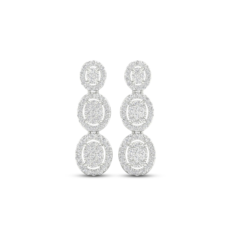Multi-Diamond Three Oval Drop Earrings 1/2 ct tw Round-cut White Gold Plated