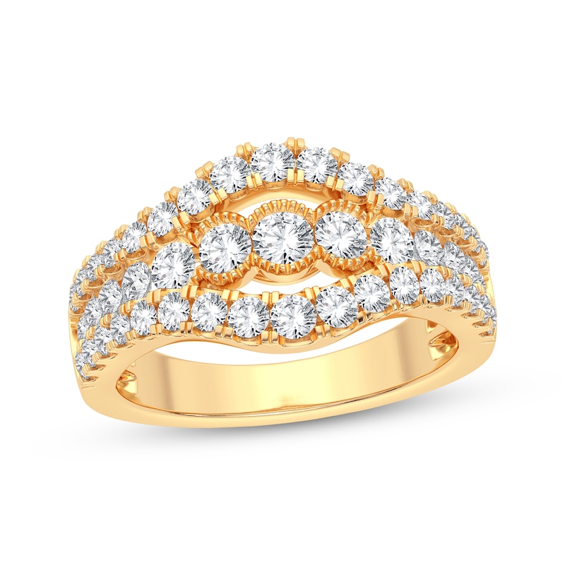 Diamond Fancy Three-Row Anniversary Band 1-1/3 ct tw Round-cut Yellow Gold Plated