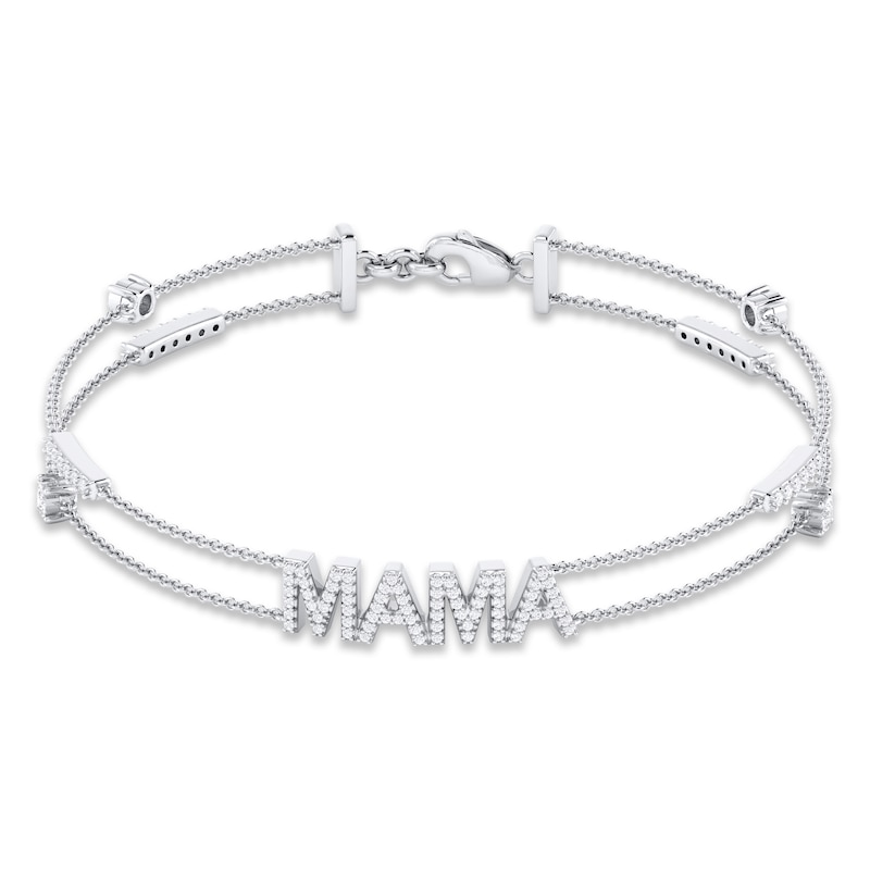 Diamond "Mama" Double-Strand Bracelet 1/3 ct tw Round-cut White Gold Plated 7"