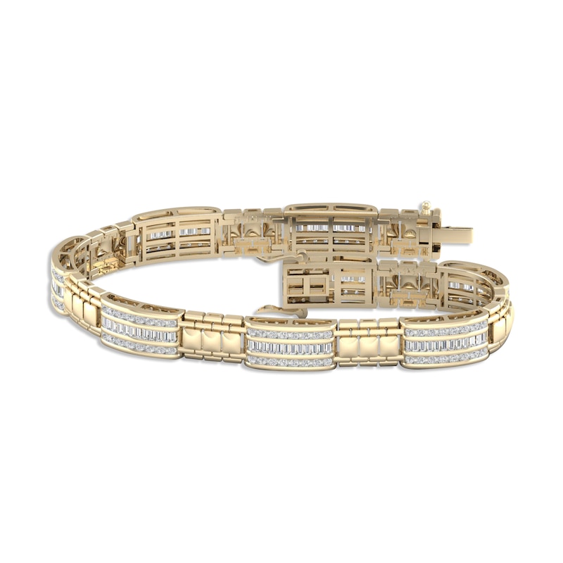 Men's Link Bracelet 3 ct tw Baguette & Round-cut Yellow Gold Plated 8.5"