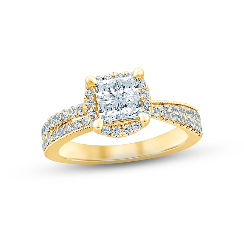 Multi-Diamond Engagement Ring 1 ct tw Princess & Round-cut Yellow Gold Plated