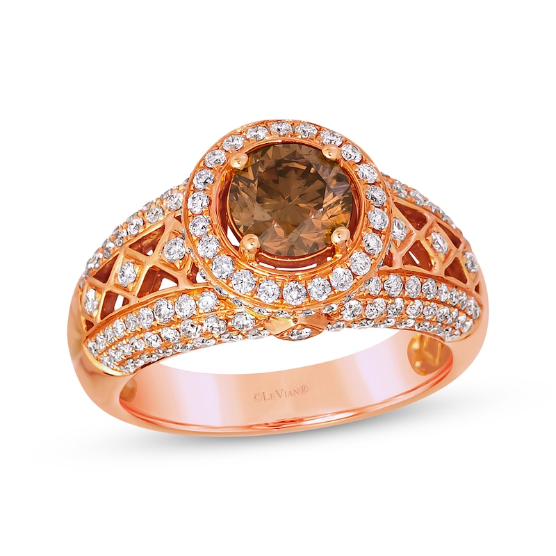 Le Vian Chocolate Diamond Ring 1-7/8 ct tw Strawberry Gold Plated