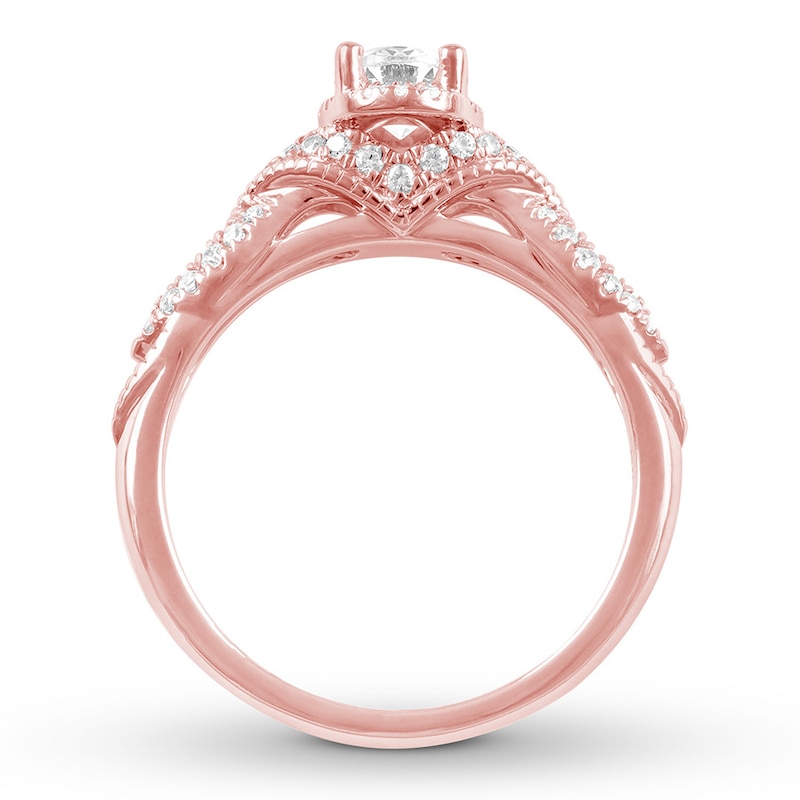 Diamond Engagement Ring 7/8 ct tw Oval & Round Rose Gold Plated