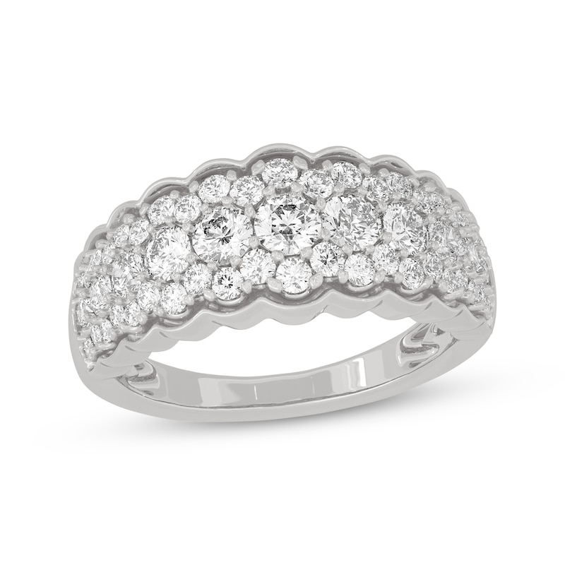 Round-Cut Diamond Scallop-Edged Anniversary Band 1-1/2 ct tw White Gold Plated