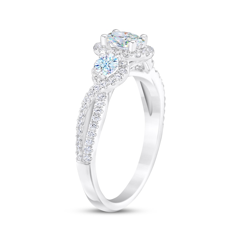 THE LEO First Light Diamond Oval & Round-Cut Three-Stone Engagement Ring 1 ct tw White Gold Plated