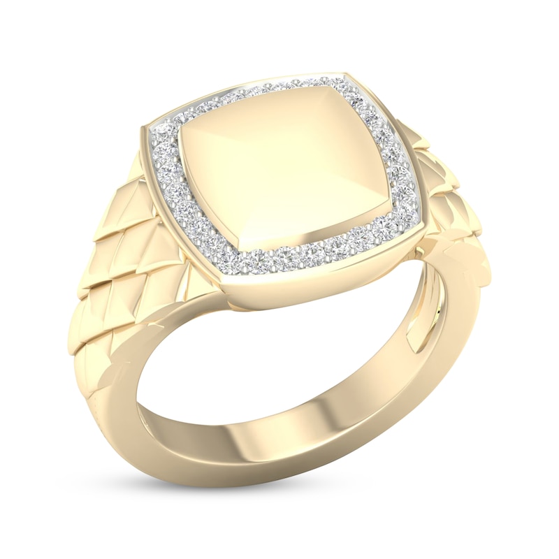 Diamond Smooth Cushion Signet Ring 1/5 ct tw Round-cut Yellow Gold Plated