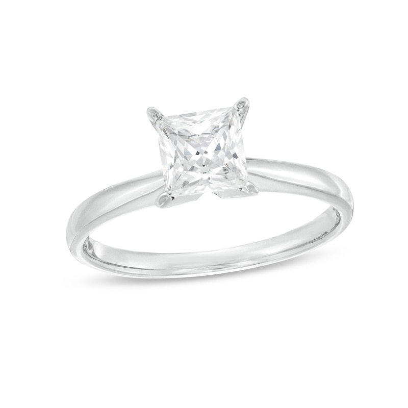 Certified Diamond Solitaire 1 ct Princess-cut White Gold Plated