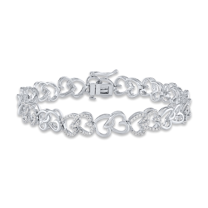 Diamond Linking Hearts Bracelet 1 ct tw Round-cut White Gold Plated 7"
