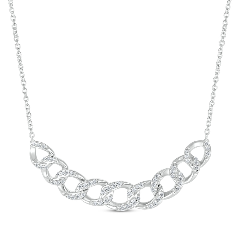 Diamond Curb Link Smile Necklace 1/3 ct tw White Gold Plated 18"