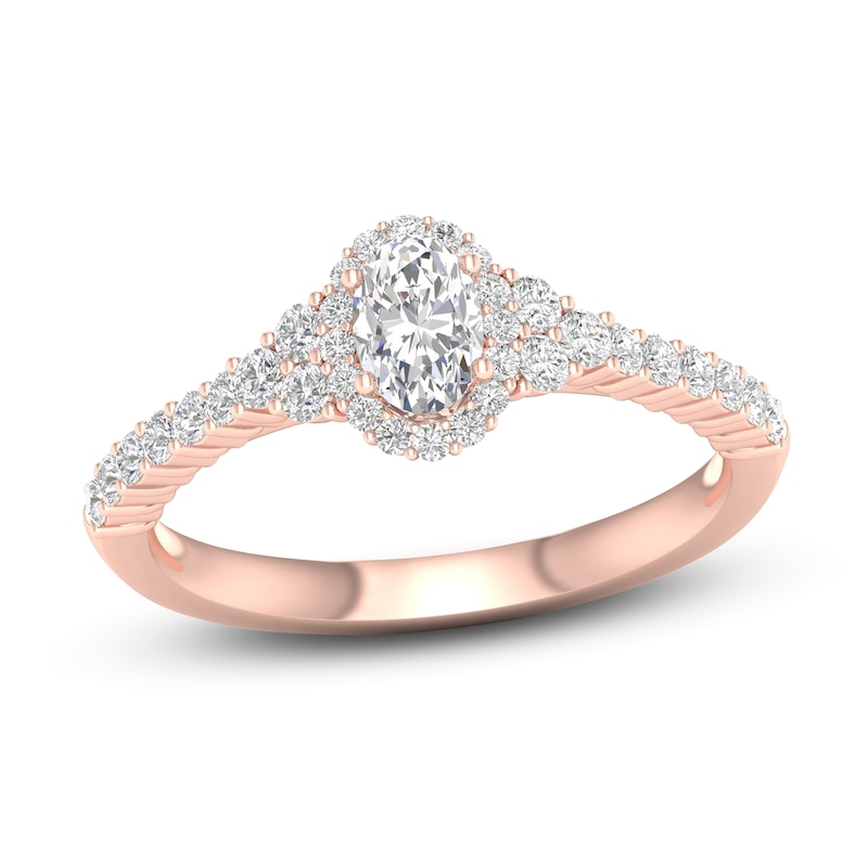 Diamond Engagement Ring 3/4 ct tw Oval & Round Rose Gold Plated