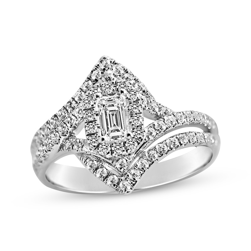 Emerald-Cut Diamond Engagement Ring 3/4 ct tw White Gold Plated