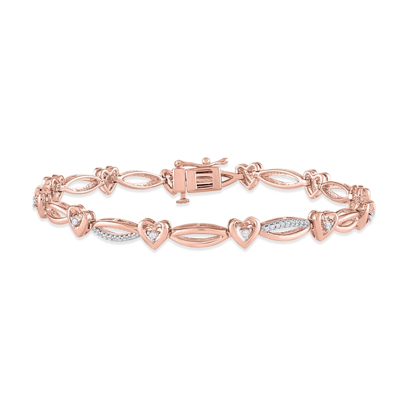 Diamond Heart Marquise Link Bracelet 1/4 ct tw Round-cut Rose Gold Plated 7"