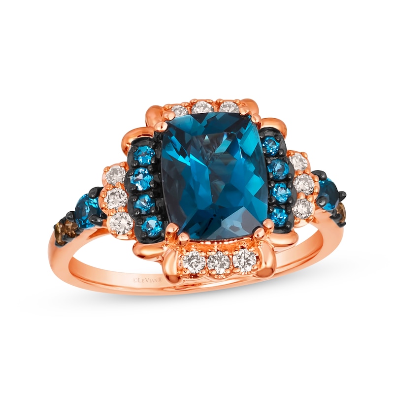 Le Vian Blue Topaz Ring 1/5 ct tw Diamonds Strawberry Gold Plated