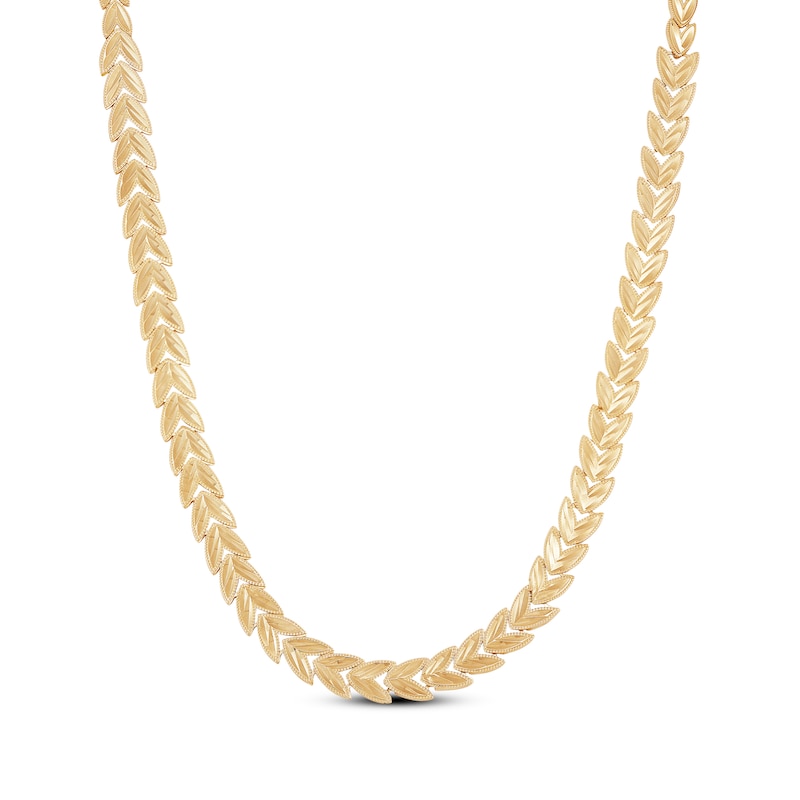 Solid Stampato Leaf Necklace Yellow Gold Plated 18"