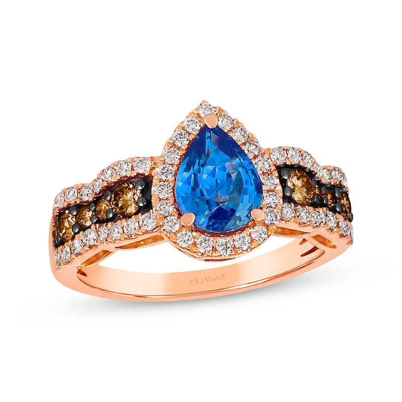 Le Vian Chocolate Waterfall Pear-Cut Sapphire Ring 3/4 ct tw Diamonds Strawberry Gold Plated